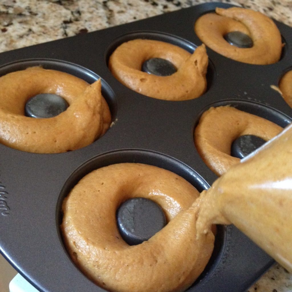 pumpkin donut batter in pan