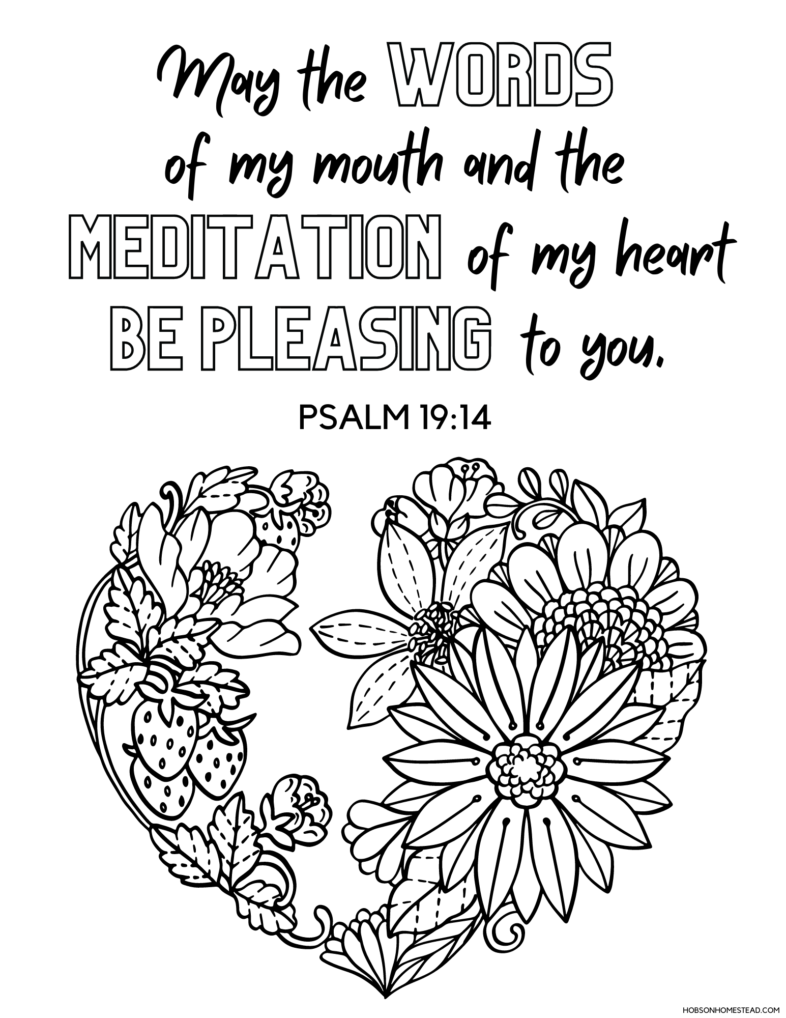 Psalm 19:14 Free Bible Verse Coloring Page - The Hobson Homestead